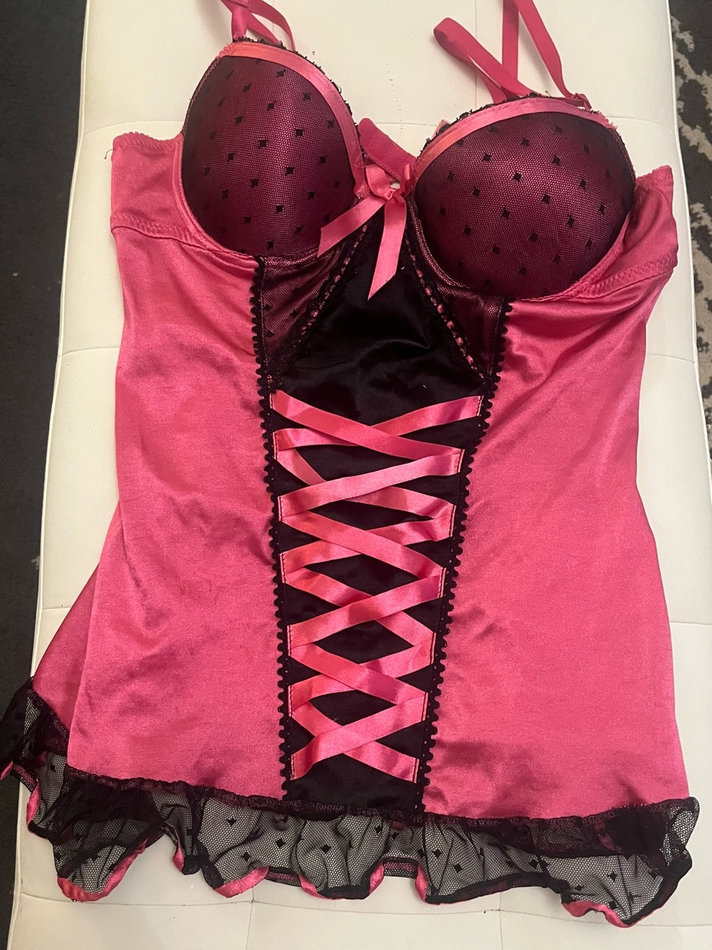 Pink Satin Lace-Up Bustier Chemise